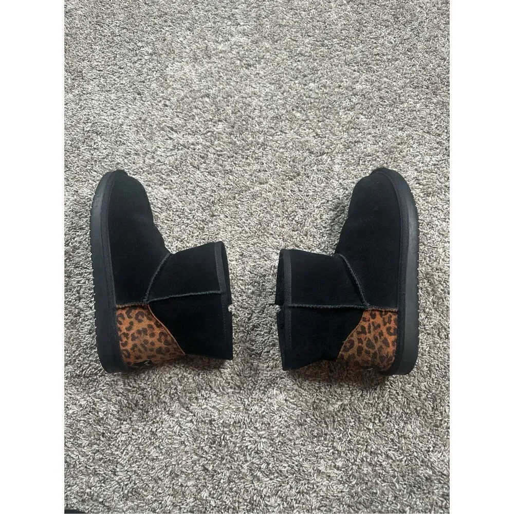 Koolaburra By UGG Koola Mini II Boots Black/Cheetah Print Zip Up Women's 4 Cozy